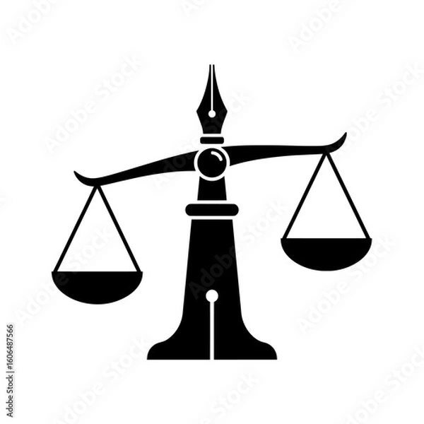 Obraz scales of justice vector, A black scale of justice with a pen nib representing law and legal writing