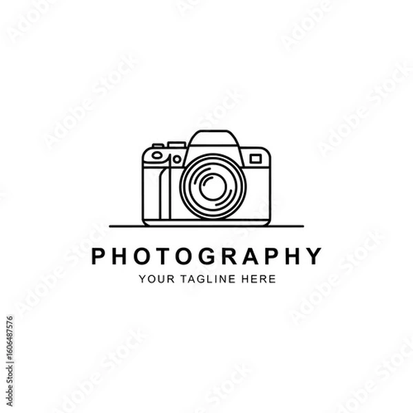 Obraz digital camera icon, A minimalist line art illustration of a camera with photography text below