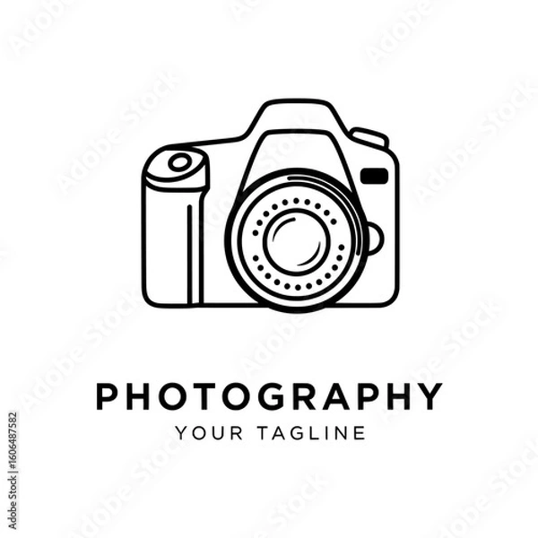 Obraz camera icon vector illustration, A minimalist line art illustration of a camera with photography text below