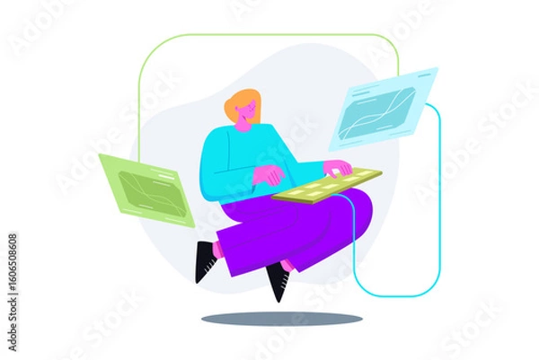 Obraz Futuristic Remote Work and Digital Data Visualization Concept