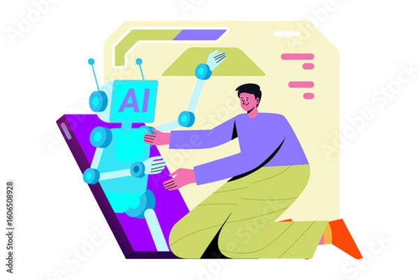 Obraz Human and AI Robot Collaboration Illustration