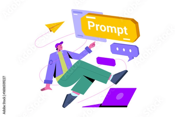 Fototapeta Prompt Engineering and AI Interaction Concept Illustration