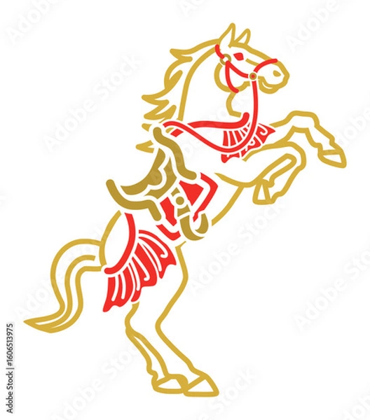 Fototapeta 2026　午年　年賀状素材 - 装束をつけて立ち上がる馬