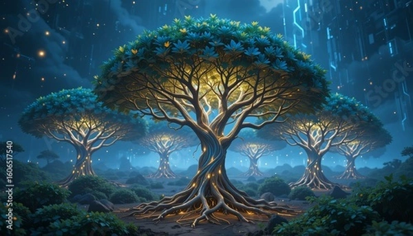 Fototapeta Lumen Grove - AI-Generated Cybernetic Forest for Fantasy & Sci-Fi Worlds  