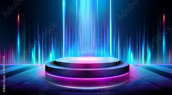 Fototapeta Empty podium stage with neon spotlight background
