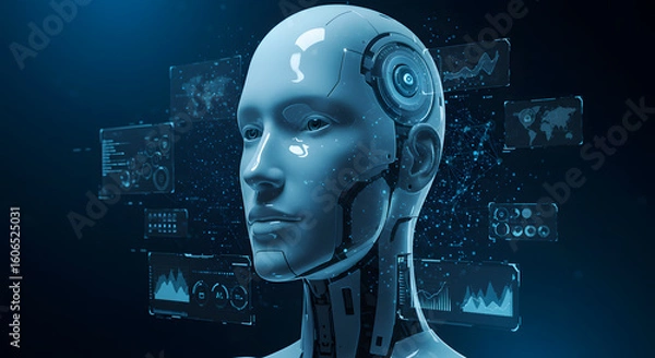 Obraz Futuristic AI Mind with Holographic Data Processing Screens