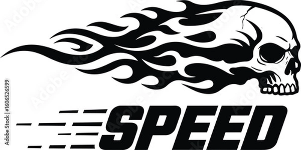 Obraz Flaming Skull Speed Typography Vector Icon in Black and White