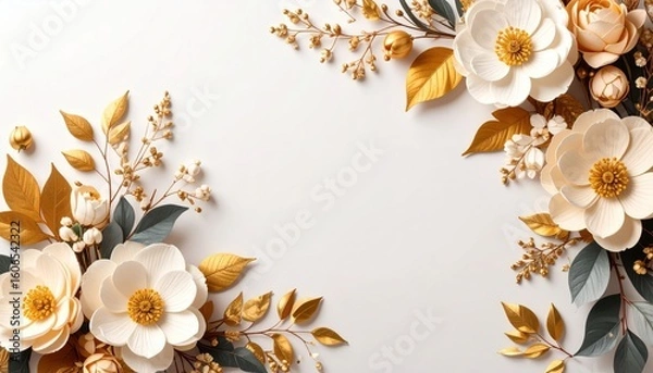 Fototapeta Elegant floral arrangement studio digital art minimalist design top view nature-inspired aesthetics
