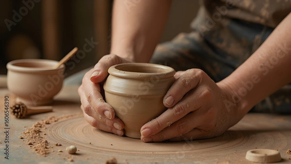 Fototapeta artisan pottery crafting techniques. earthy tones and textures in pottery. ultra-realistic pottery design ideas. handmade pottery inspiration for beginners.
