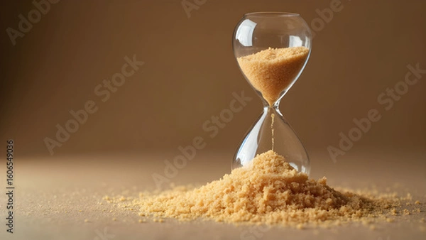 Fototapeta Hourglass filled with sugar. Layered glucose art. Ultra realistic sugar display. Beautiful sugar hourglass design.