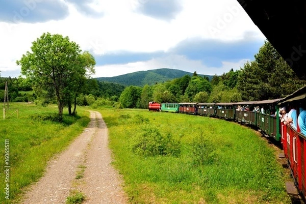 Fototapeta Narrow gauge railway Bieszczady forest track and attractions