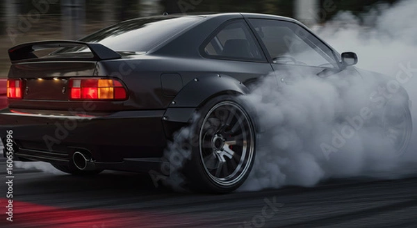 Fototapeta Car drifting with motion and smoke