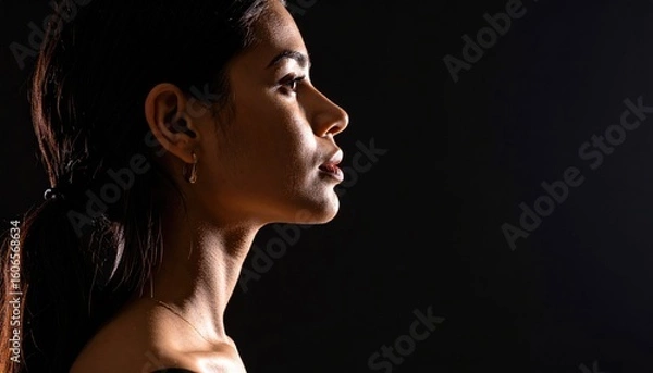 Fototapeta Woman's profile, dramatic lighting