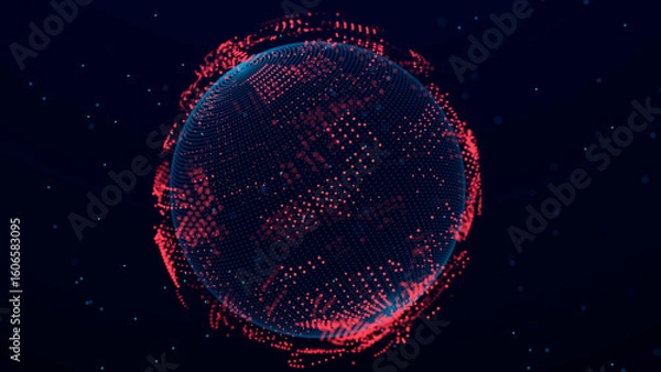 Fototapeta Digital technology background. Abstract sphere with elements connecting dots and lines. Network connection 3d Widescreen	