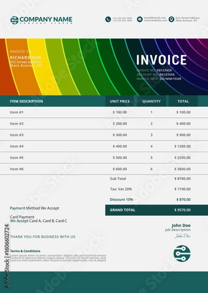 Fototapeta Editable vector invoice design template. A4 Paper size.