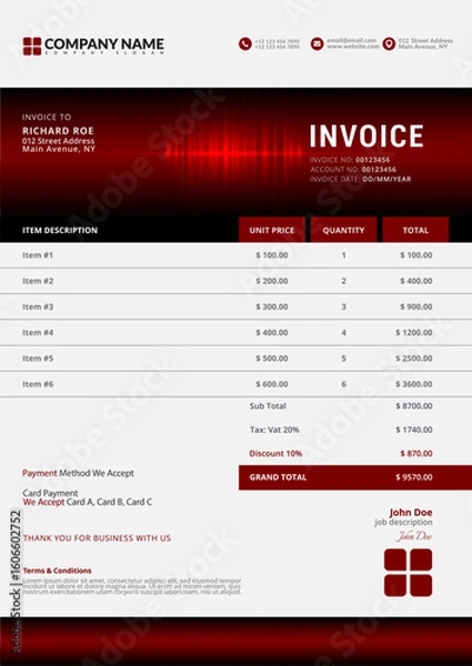 Fototapeta Editable vector invoice design template. A4 Paper size.