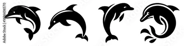 Fototapeta Simple Dolphin Collection Illustration, Marine Mammal Modern Set Vector for Icon and Ocean Themes Design