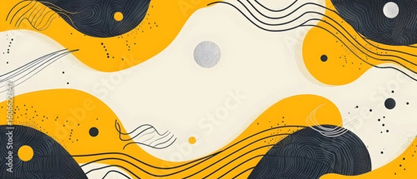 Fototapeta yellow abstract background with circle shapes and wavy line. vector illustration