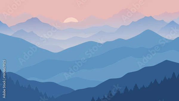 Fototapeta Explore a tranquil mist filled valley in the Appalachian Mountains