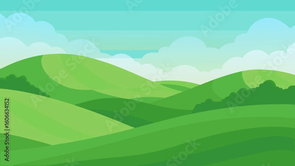 Fototapeta Behold a Rolling Landscape of Green Hills Beneath a Soft Overcast Sky