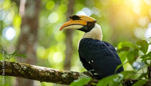 Fototapeta Bird perched in lush forest