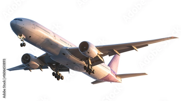 Fototapeta Boeing 777 Airplane Taking Off, Isolated on White, Dramatic Lighting.