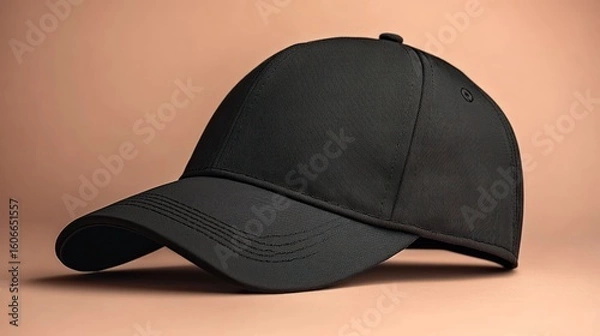 Obraz Black baseball cap angled on a beige background