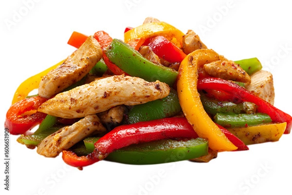 Fototapeta A colorful mix of grilled chicken and fresh bell peppers, a healthy meal on transparent background