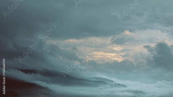 Fototapeta Misty Landscape under Overcast Sky – Poetic Atmosphere and Soft Light