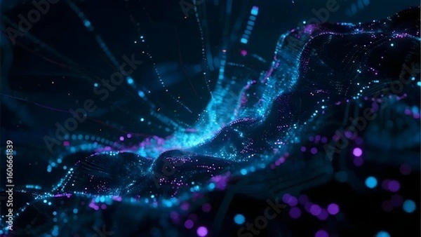 Obraz Glowing data particles in motion for tech presentations, AI concepts, or digital security visuals