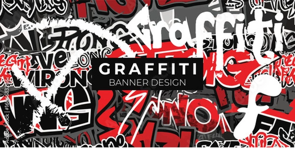 Fototapeta Set banner poster in graffiti style drawings on the wall vector drawing cover for book notebook poster design elements street style