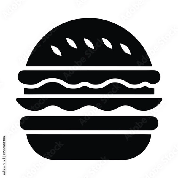 Fototapeta Simple black silhouette icon of a delicious double cheeseburger representing fast food and classic  cuisine