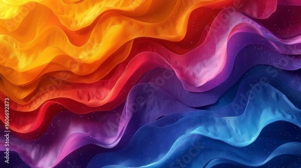 Fototapeta Abstract wavy layers blend warm orange/red to cool blue/purple hues, creating a flowing, textured, organic design