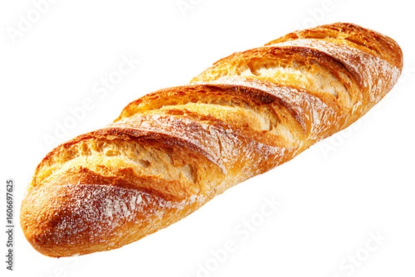 Fototapeta A golden brown french baguette with a crunchy crust isolated on transparent background on transparent background