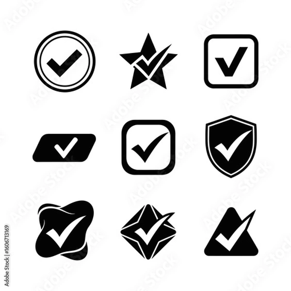 Fototapeta Collection of Black Checkmark Icons illustration