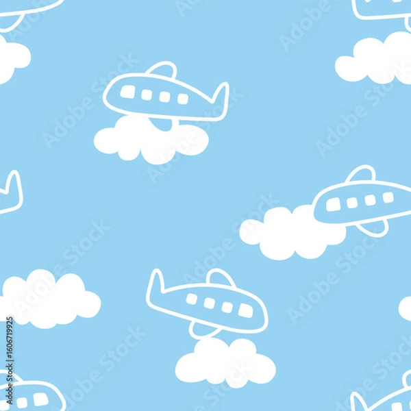 Obraz Airplane seamless pattern design for background, wallpaper, textile design, fabric, card, wrapping paper, carpet, notebook, diary cover, blanket, blanket for kids, decorative, and etc.