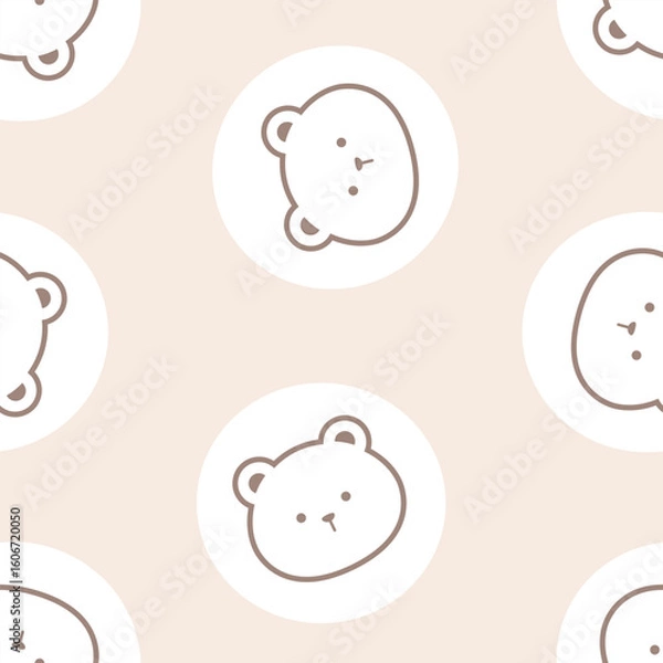 Obraz Cute bear and circle seamless pattern design for background, wallpaper, fabric, textile design, card, wrapping paper, notebook, carpet, diary cover, blanket, blanket for kids, decorative, and etc.