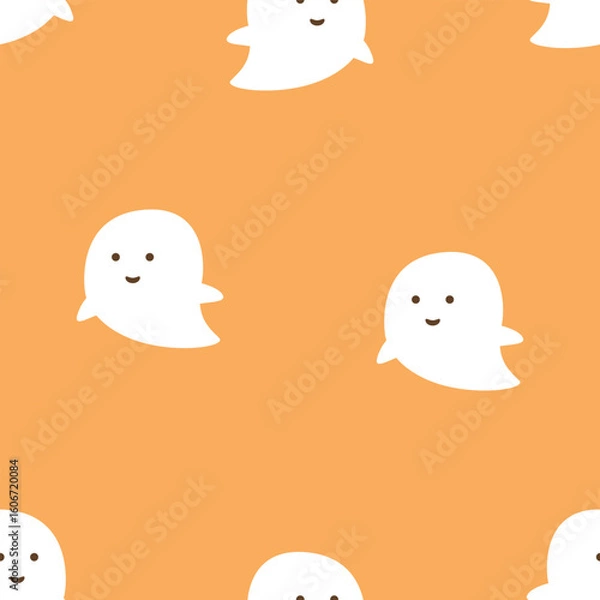 Obraz Cute ghost Halloween seamless pattern design for background, wallpaper, carpet, textile design, fabric, blanket, blanket for kids, card, wrapping paper, notebook, diary cover, decoration and etc.