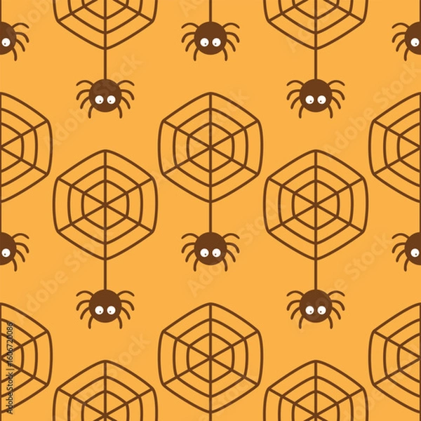 Obraz Cute Spider web Halloween seamless pattern design for background, wallpaper, carpet, textile design, fabric, blanket, blanket for kids, card, wrapping paper, notebook, diary cover, decoration and etc.