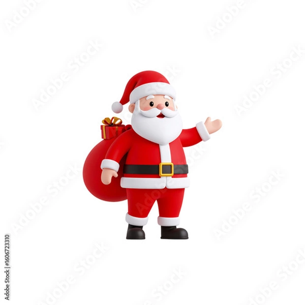 Obraz Jolly Santa Claus with a red hat and white beard delivers festive gifts in the snow, a merry symbol of winter holidays and celebration