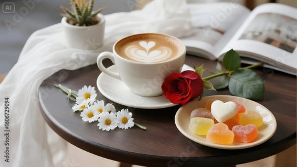 Obraz 咖啡.花和糖果