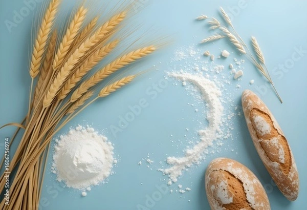 Fototapeta : Baking Ingredients: Flour, Wheat, and Grains - Kitchen Essentials