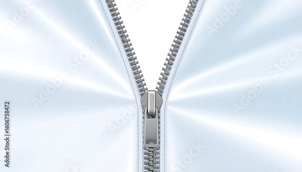 Fototapeta Close-up of a zipper on a light blue fabric