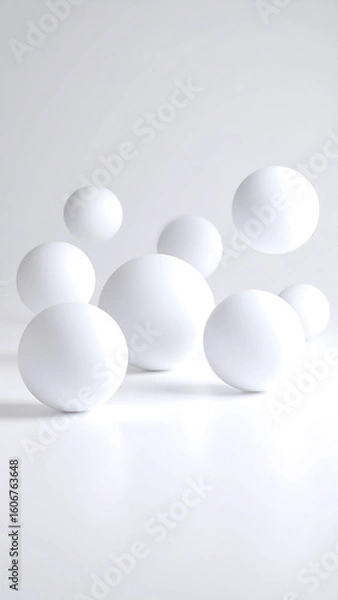 Fototapeta Floating White Spheres: Minimalist 3D Abstract Background