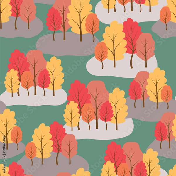 Obraz Seamless pattern, autumn trees, nature. Vector illustration.