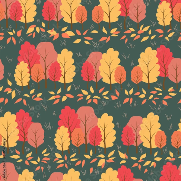 Obraz Seamless pattern, autumn trees, nature. Vector illustration.