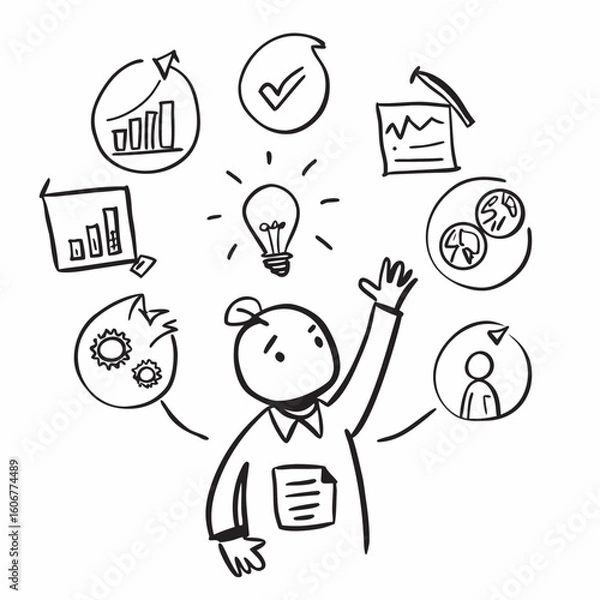 Obraz Business Doodle People & Icon Set – Hand‑Drawn Sketch Style for Corporate & SaaS Use