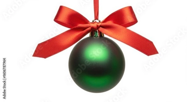 Obraz Green Christmas Ornament with Red Ribbon Bow holiday