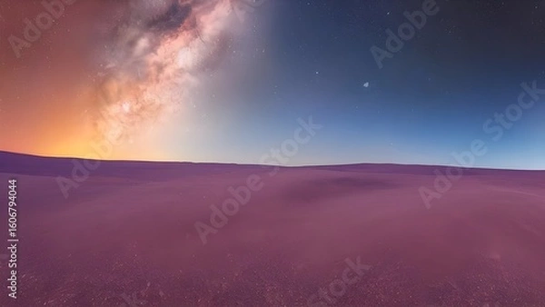 Fototapeta An epic view of the sun dipping below distant mountains, painting the sky with a vibrant blend of orange, red, and yellow light