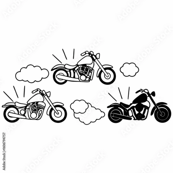 Fototapeta Motorcycle Vector Set – Stylized Speed Concepts and Unique Bike Silhouettes